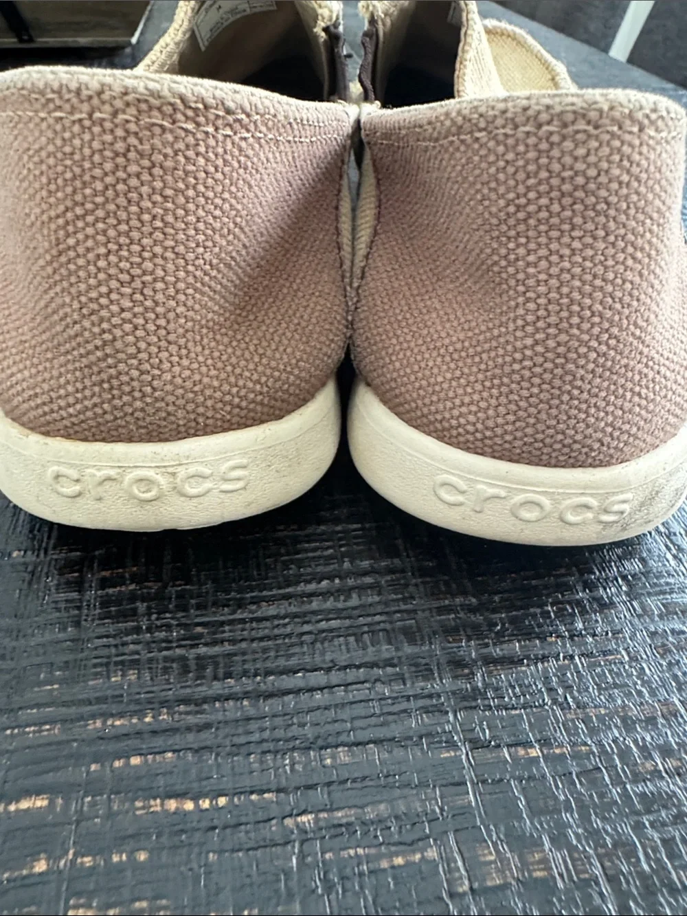 CROCS Kid’s Beige Canvas Slip-On Loafers size 4Y